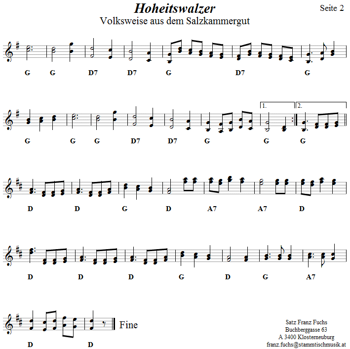 Hoheitswalzer Seite 2 in zweistimmigen Noten. 
Bitte klicken, um die Melodie zu hren.