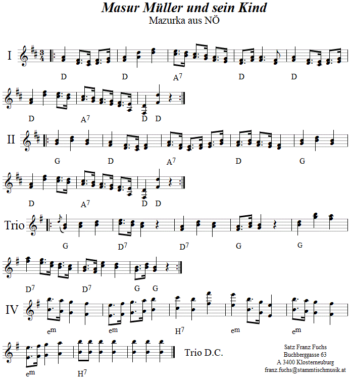 Mazurka Mller und sein Kind in zweistimmigen Noten. 
Bitte klicken, um die Melodie zu hren.
