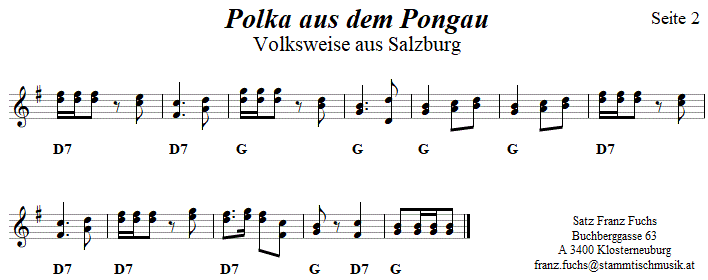 Polka aus dem Pongau, Seite 2, in zweistimmigen Noten. 
Bitte klicken, um die Melodie zu hren.