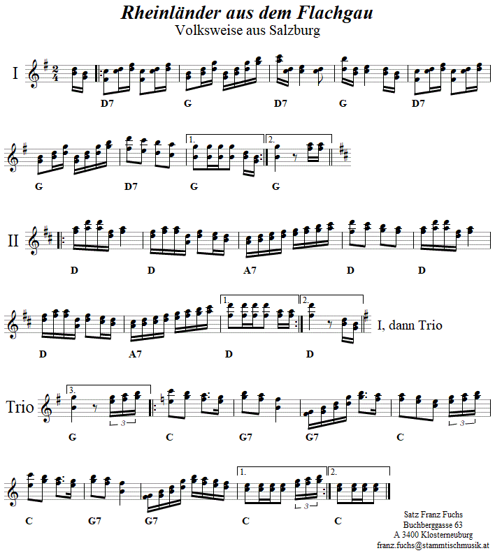 Rheinlnder aus dem Flachgau in zweistimmigen Noten. 
Bitte klicken, um die Melodie zu hren.