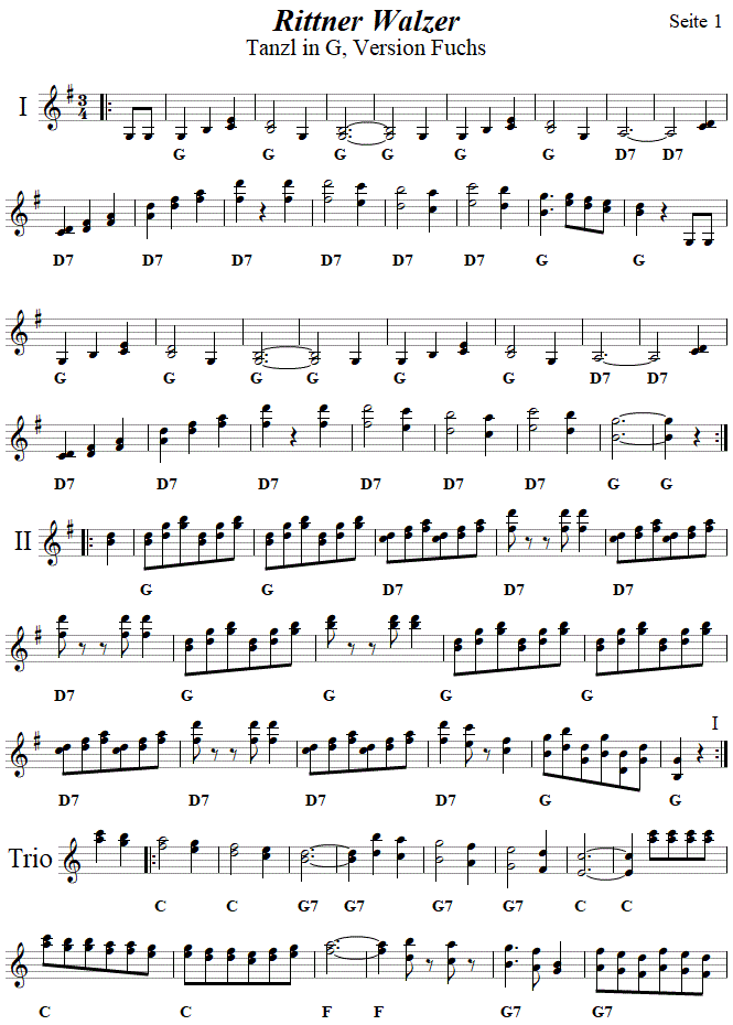Rittner Walzer, Seite 1, in zweistimmigen Noten. 
Bitte klicken, um die Melodie zu hren.