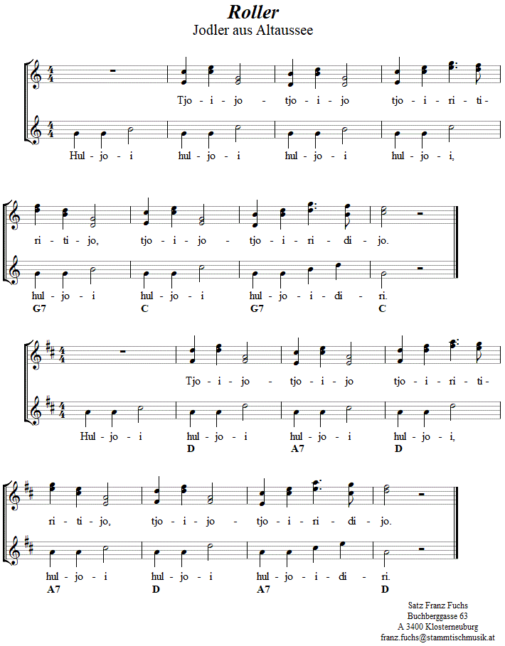 Roller Jodler - dreistimmige Noten. 
Bitte klicken, um die Melodie zu hren.