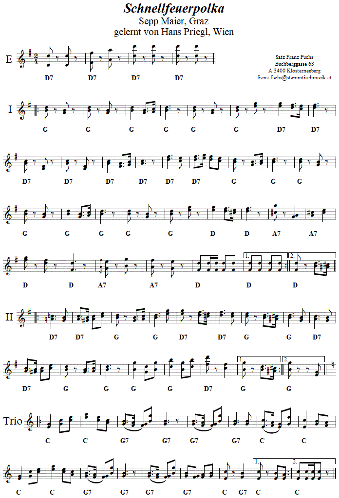 Schnellfeuerpolka in zweistimmigen Noten.  
Bitte klicken, um die Melodie zu hren.