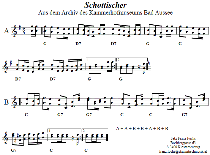 Schottischer aus dem Kammerhofmuseum in zweistimmigen Noten. 
Bitte klicken, um die Melodie zu hören.