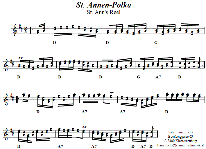 St. Annen-Polka (St. Ann's Reel) in zweistimmigen Noten. 
Bitte klicken, um die Melodie zu hren.