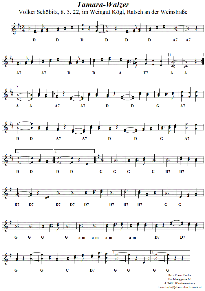 Tamara-Walzer in zweistimmigen Noten. 
Bitte klicken, um die Melodie zu hren.