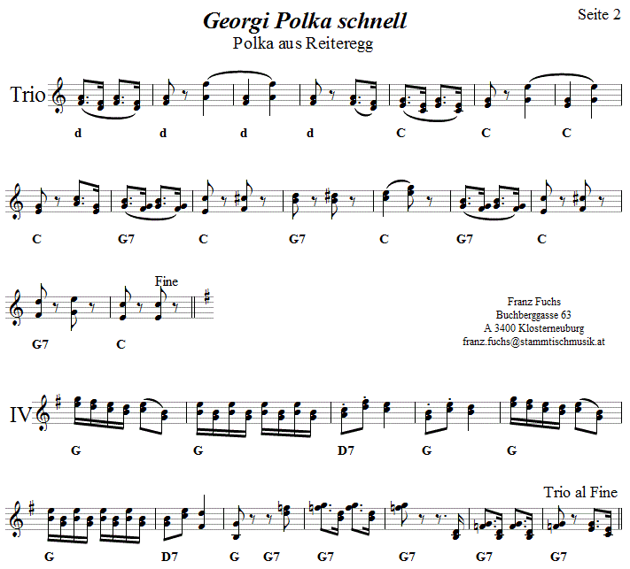 Georgi Polka schnell, Seite 2 in zweistimmigen Noten. 
Bitte klicken, um die Melodie zu hören.