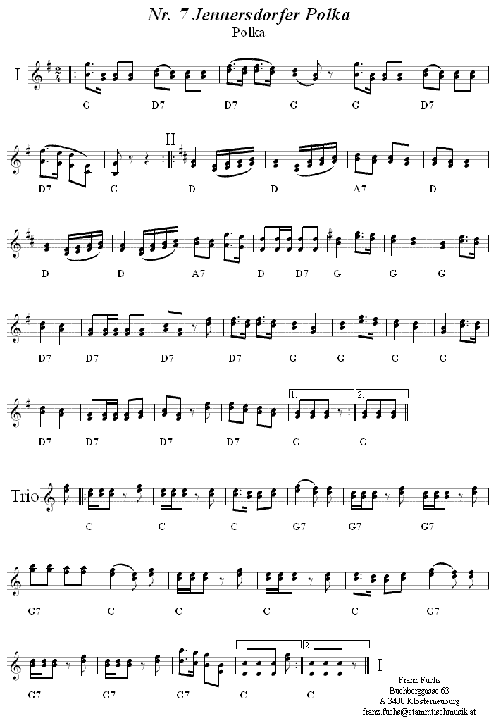 No 7 Jennersdorfer Polka in zweistimmigen Noten. 
Bitte klicken, um die Melodie zu hören.
