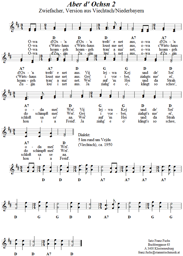 Aber d' Ochsn 2 (Niederbayern), Zwiefacher in zweistimmigen Noten. 
Bitte klicken, um die Melodie zu hren.