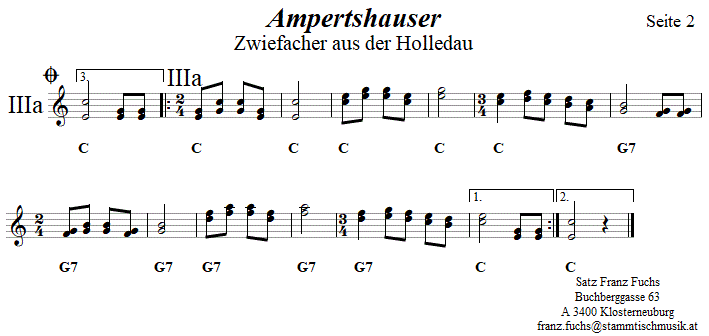 Ampertshauser Zwiefacher, Seite 2, in zweistimmigen Noten. 
Bitte klicken, um die Melodie zu hören.