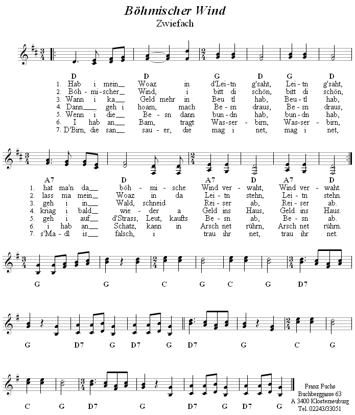 Böhmischer Wind - Zwiefacher in zweistimmigen Noten. 
Bitte klicken, um die Melodie zu hören.