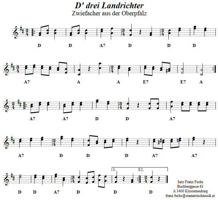 D' drei Landrichter, Zwiefacher in zweistimmigen Noten. 
Bitte klicken, um die Melodie zu hren.