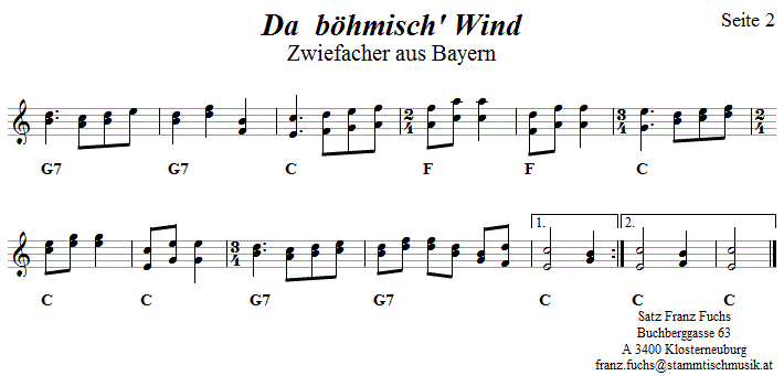 Da böhmisch' Wind, Seite 2, Zwiefacher in zweistimmigen Noten. 
Bitte klicken, um die Melodie zu hören.