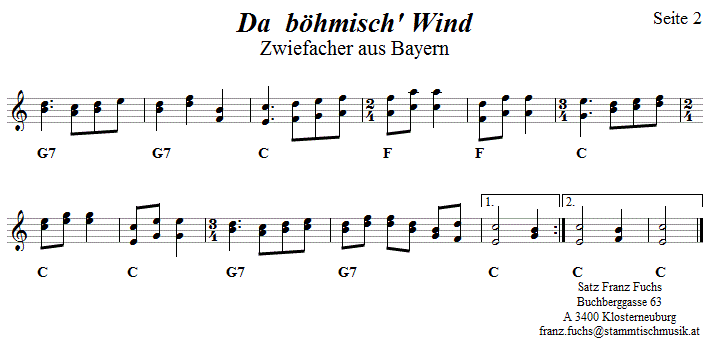 Da bhmisch' Wind, Seite 2, Zwiefacher in zweistimmigen Noten. 
Bitte klicken, um die Melodie zu hren.