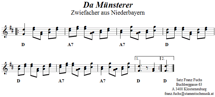 Da Münsterer, Zwiefacher in zweistimmigen Noten, Seite 2. 
Bitte klicken, um die Melodie zu hören.