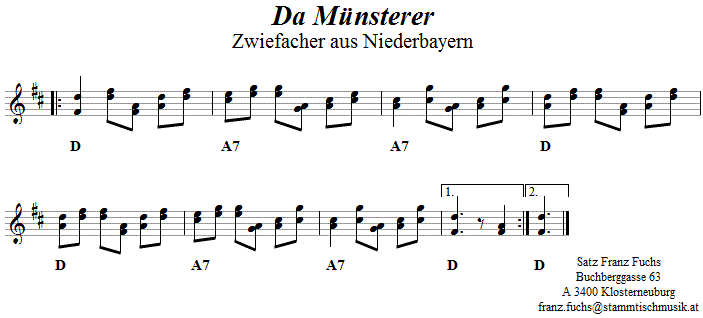 Da Mnsterer, Zwiefacher in zweistimmigen Noten, Seite 2. 
Bitte klicken, um die Melodie zu hren.