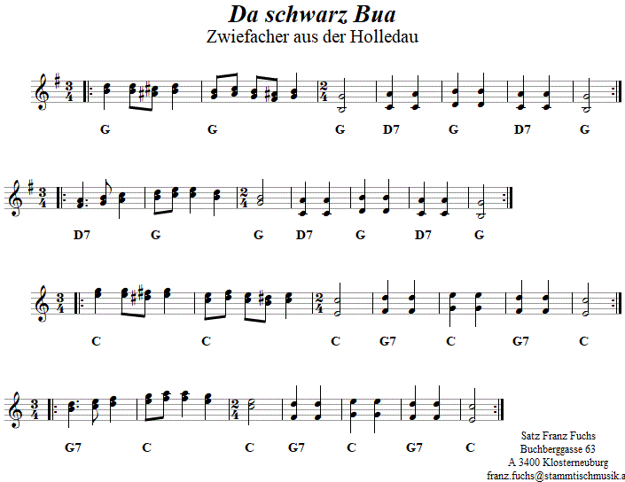 Da schwarz Bua, Zwiefacher in zweistimmigen Noten. 
Bitte klicken, um die Melodie zu hren.