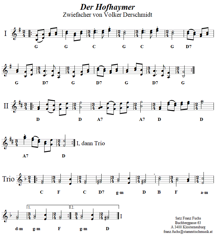 Der Hofhaymer Zwiefacher von Volker Derschmidt in zweistimmigen Noten. 
Bitte klicken, um die Melodie zu hren.