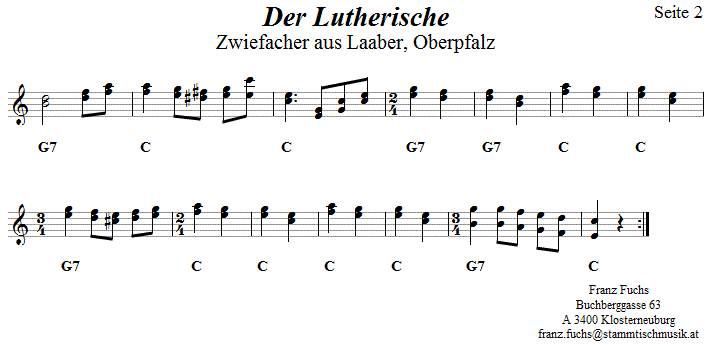 Der Lutherische, Zwiefacher in zweistimmigen Noten, Seite 2. 
Bitte klicken, um die Melodie zu hören.