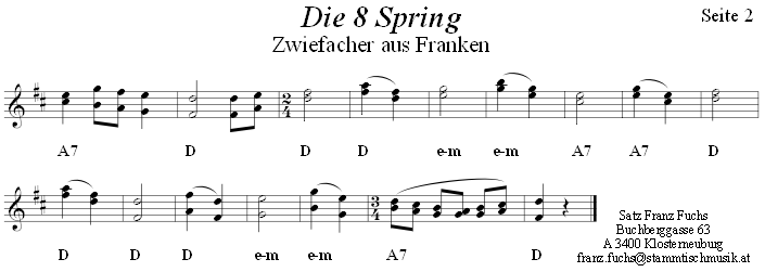Die 8 Spring, Zwiefacher in zweistimmigen Noten. 
Bitte klicken, um die Melodie zu hören.