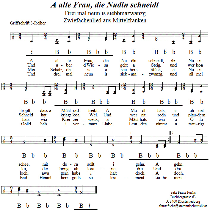 A alte Frau, die Nudln schneidt, Zwiefacher in Griffschrift fr Steirische Harmonika. 
Bitte klicken, um die Melodie zu hren.