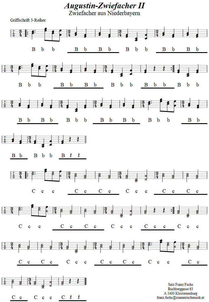 Augustin 2, Zwiefacher in Griffschrift fr Steirische Harmonika. 
Bitte klicken, um die Melodie zu hren.