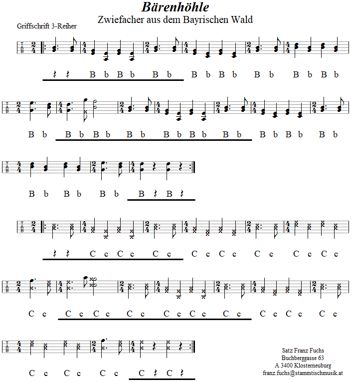 Brenhhle, Zwiefacher in Griffschrift fr Steirische Harmonika.
Bitte klicken, um die Melodie zu hren.