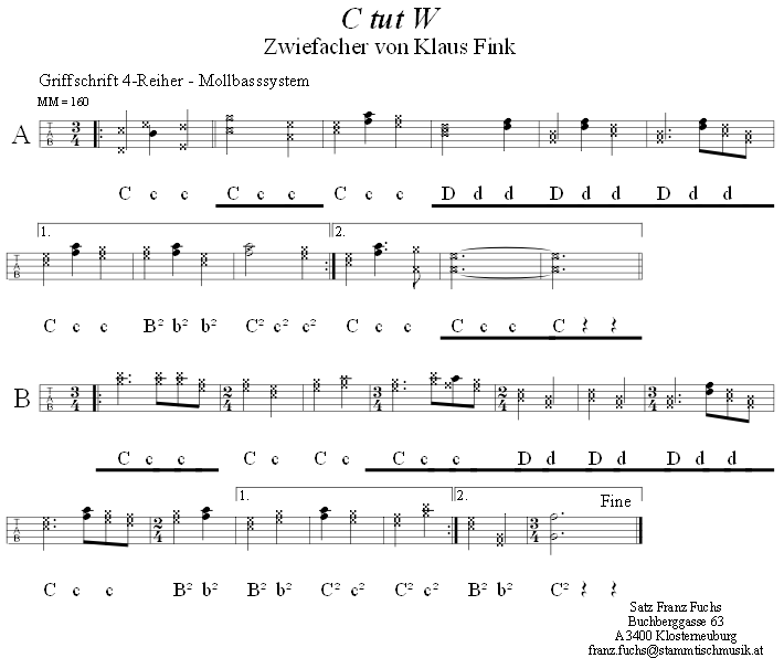 C tut W - Zwiefacher von Klaus Fink in Griffschrift für Steirische Harmonika. 
Bitte klicken, um die Melodie zu hören.