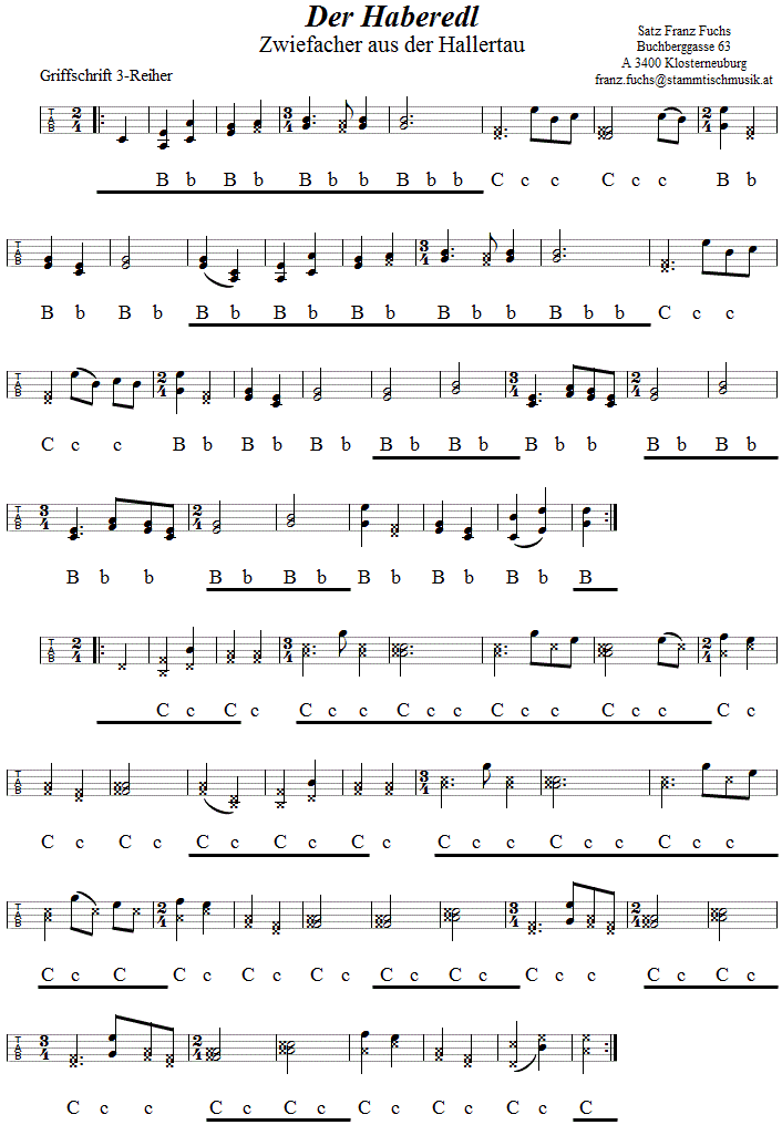 Der Haberedl, Zwiefacher in Griffschrift fr Steirische Harmonika. 
Bitte klicken, um die Melodie zu hren.