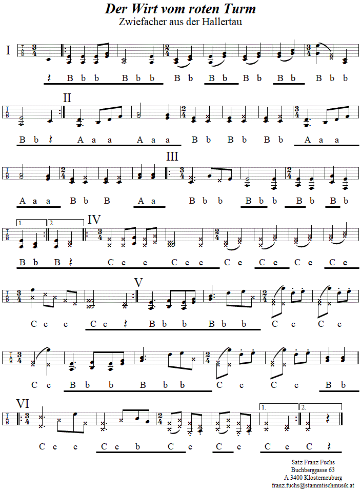 Der Wirt vom roten Turm, Zwiefacher in Griffschrift fr Steirische Harmonika. 
Bitte klicken, um die Melodie zu hren.