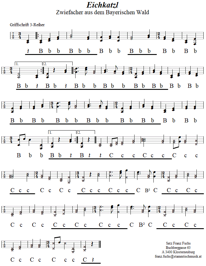 Eichkatzl, Zwiefacher in Griffschrift fr Steirische Harmonika. 
Bitte klicken, um die Melodie zu hren.