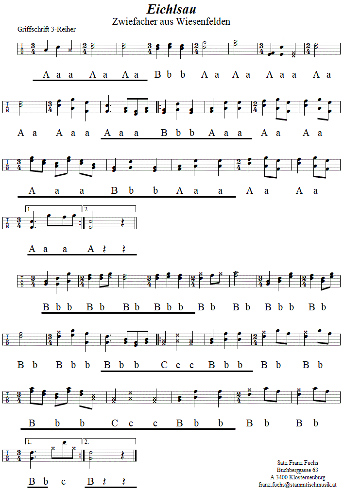 Eichlsau, Zwiefacher in Griffschrift fr Steirische Harmonika. 
Bitte klicken, um die Melodie zu hren.