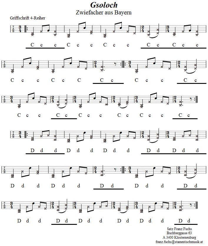 Gsoloch Zwiefacher, in Griffschrift fr Steirische Harmonika. 
Bitte klicken, um die Melodie zu hren.