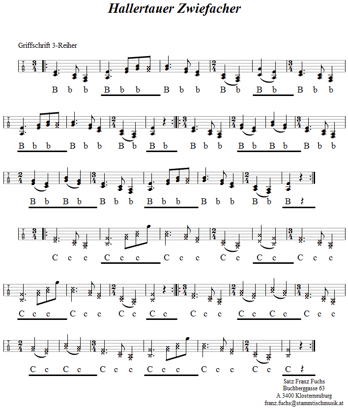 Hallertauer Zwiefacher, in Griffschrift für Steirische Harmonika. 
Bitte klicken, um die Melodie zu hören.