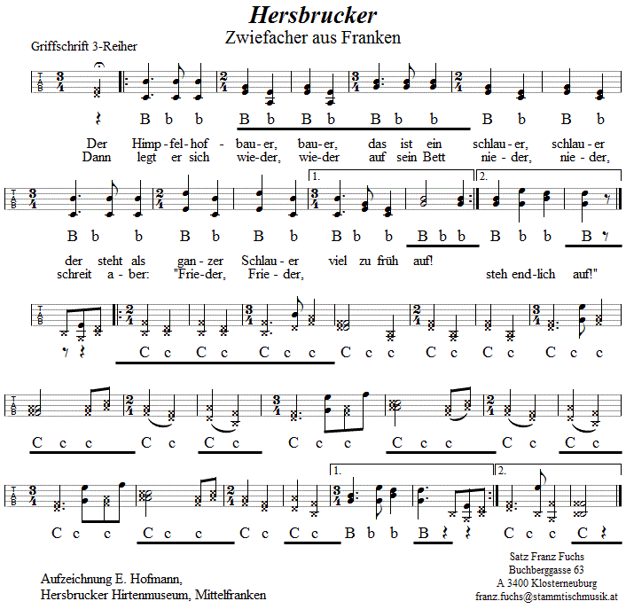 Hersbrucker Zwiefacher in Griffschrift für Steirische Harmonika. 
Bitte klicken, um die Melodie zu hören.