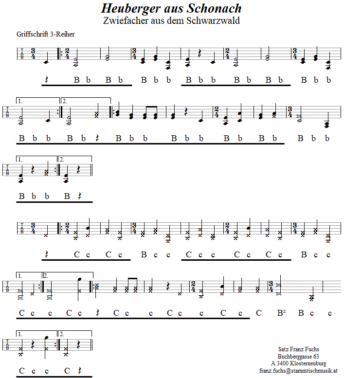 Heuberger aus Schonach, Zwiefacher in Griffschrift fr Steirische Harmonika. 
Bitte klicken, um die Melodie zu hren.