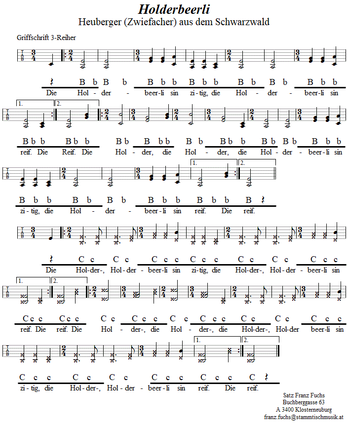 Holderbeerli, Zwiefacher in zweistimmigen Noten. 
Bitte klicken, um die Melodie zu hren.