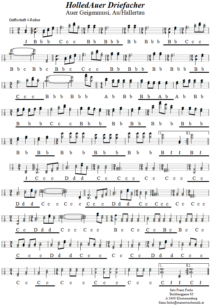 HolledAuer Driefacher in zweistimmigen Noten. 
Bitte klicken, um die Melodie zu hren.