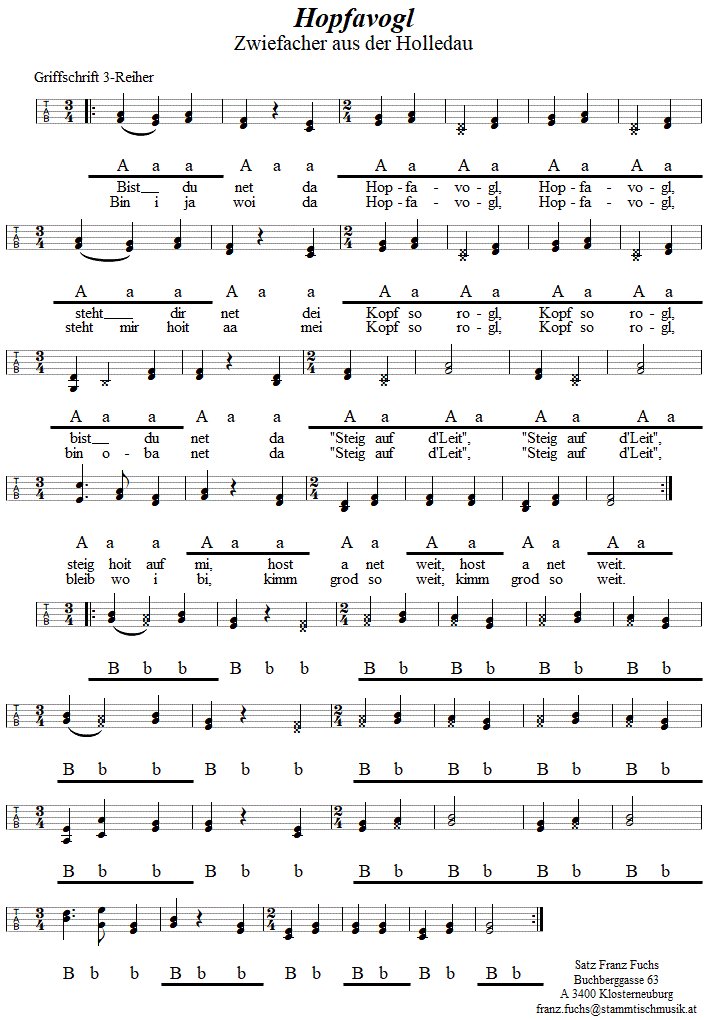 Hopfavogl Zwiefacher in Griffschrift fr Steirische Harmonika. 
Bitte klicken, um die Melodie zu hren.