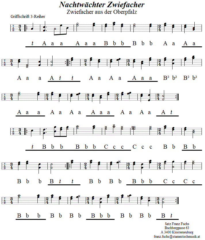 Nachtwchter, Zwiefacher in Griffschrift fr Steirische Harmonikan. 
Bitte klicken, um die Melodie zu hren.