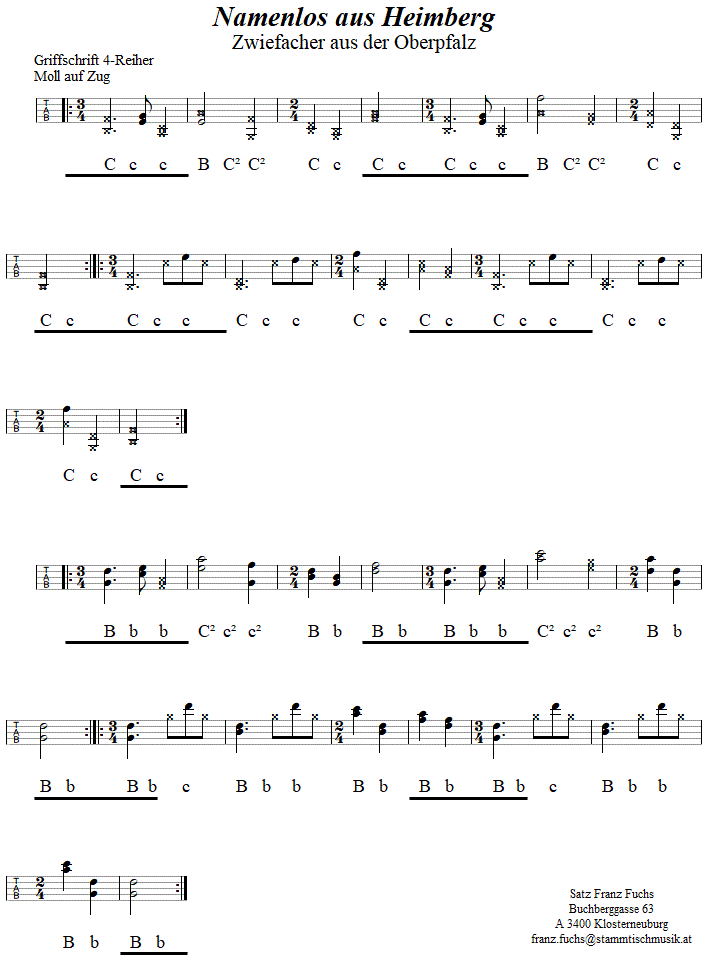 Namenlos aus Heimberg, Zwiefacher in Griffschrift fr Steirische Harmonika. 
Bitte klicken, um die Melodie zu hren.