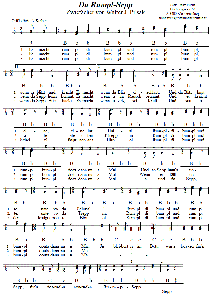 Da Rumplsepp, Zwiefacher von Walter J. Pilsak, in Griffschrift fr Steirische Harmonika. 
Bitte klicken, um die Melodie zu hren.