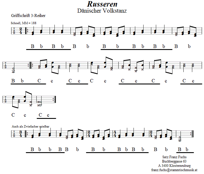 Russeren, Zwiefacher in Griffschrift fr Steirische Harmonika. 
Bitte klicken, um die Melodie zu hren.