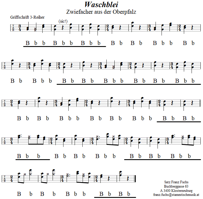 Waschblei Zwiefacher in Griffschrift fr Steirische Harmonika. 
Bitte klicken, um die Melodie zu hren.