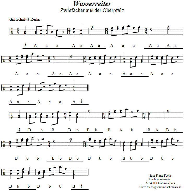 Wasserreiter, Zwiefacher in Griffschrift fr Steirische Harmonika. 
Bitte klicken, um die Melodie zu hren.