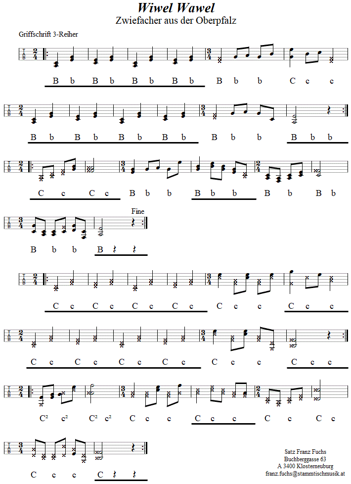 Wiwel Wawel, Zwiefacher in Griffschrift fr Steirische Harmonika. 
Bitte klicken, um die Melodie zu hren.