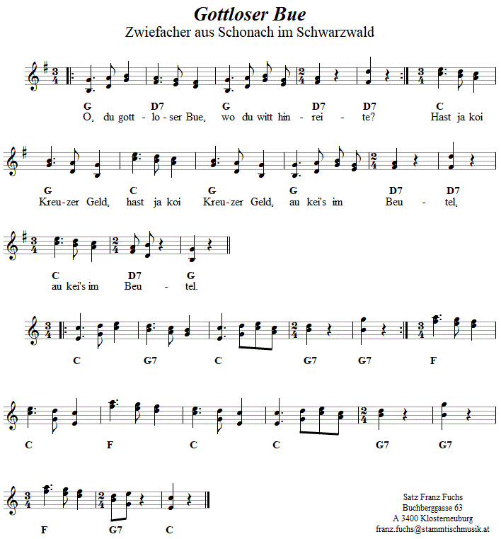 Gottloser Bue, Zwiefacher in zweistimmigen Noten. 
Bitte klicken, um die Melodie zu hren.