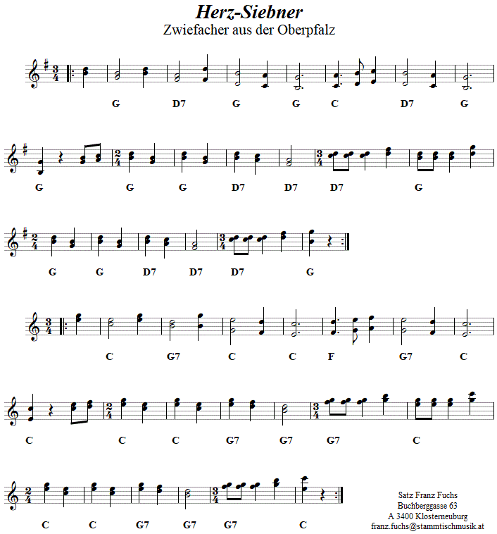 Herz Siebner, Zwiefacher in zweistimmigen Noten. 
Bitte klicken, um die Melodie zu hren.