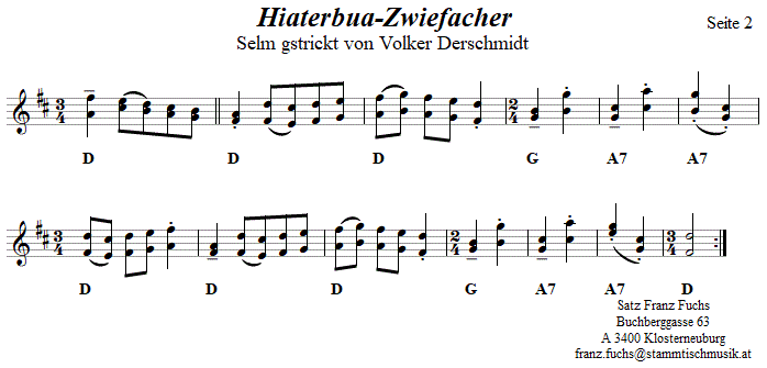 Hiaterbua, Zwiefacher in zweistimmigen Noten, Seite 2. 
Bitte klicken, um die Melodie zu hören.
