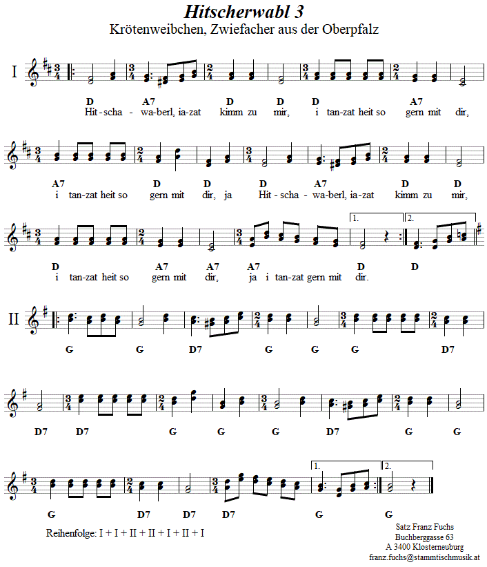 Hitscherwabl Zwiefacher in zweistimmigen Noten. 
Bitte klicken, um die Melodie zu hren.